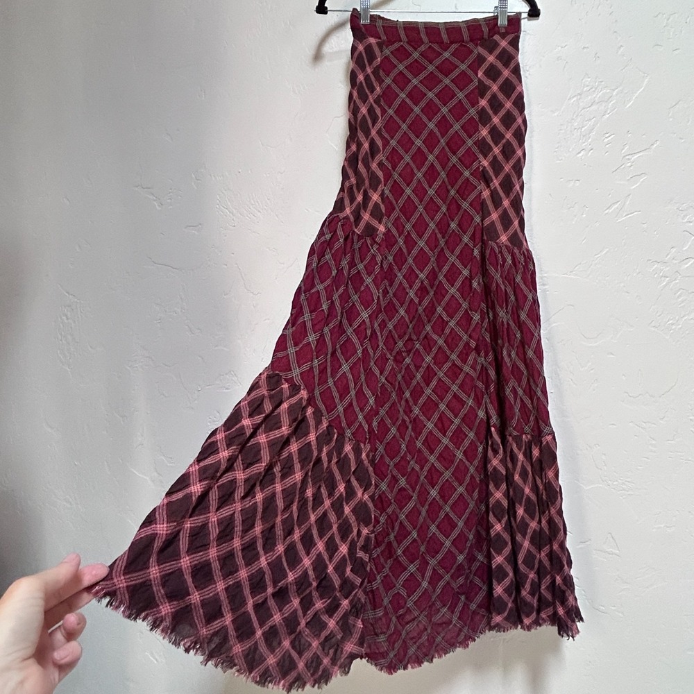 Free People Plaid Maxi Skirt Womens 0 Patchwork Grunge Dark Academia Boho Red
